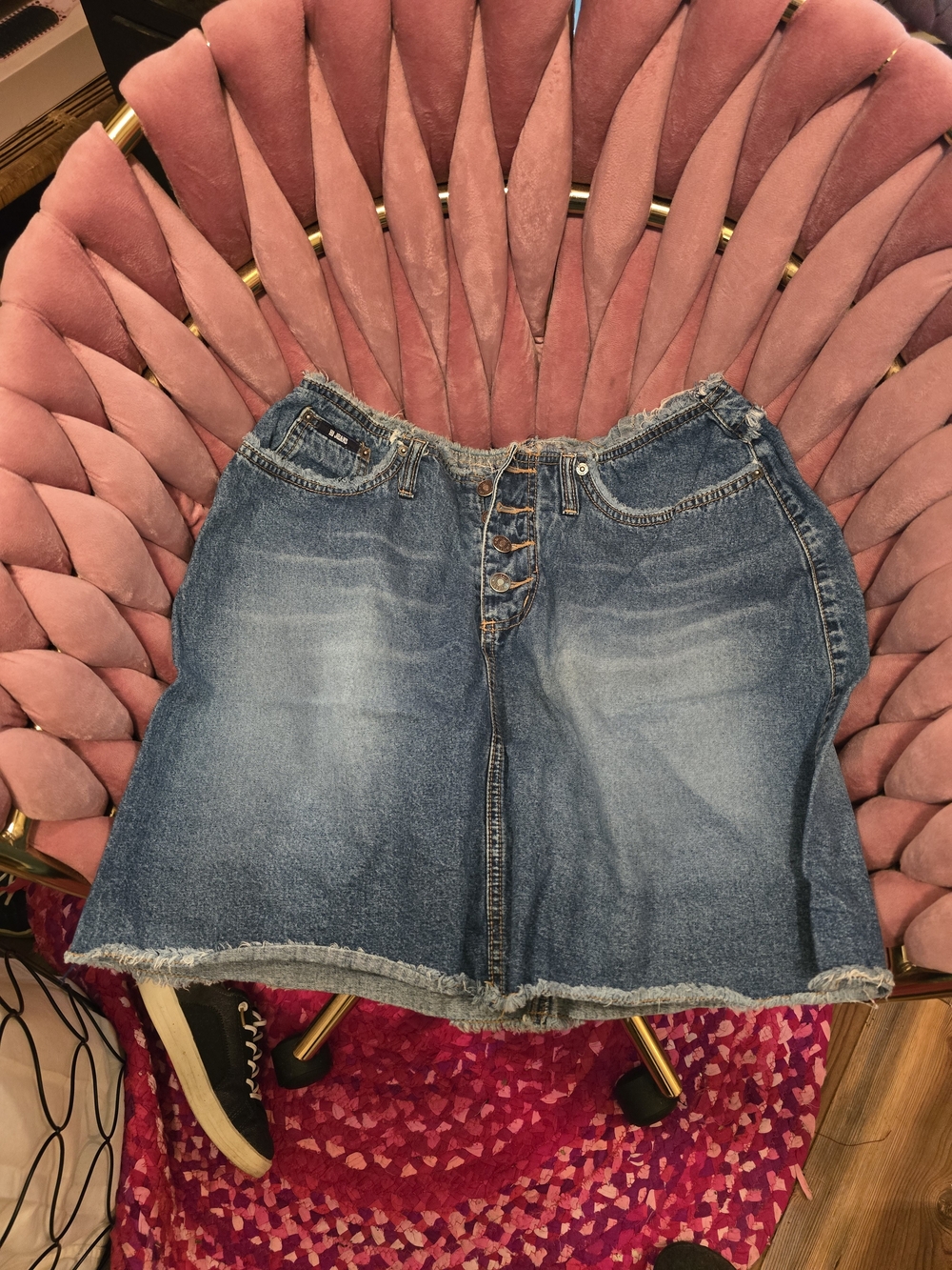 High-Rise Button-Front Denim Mini Skirt in Blue
